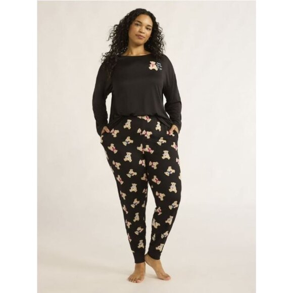 Joyspun Size Large Pajama Set Teddy Bear Sleepwear Elastic Waistband Pockets - Picture 11 of 11